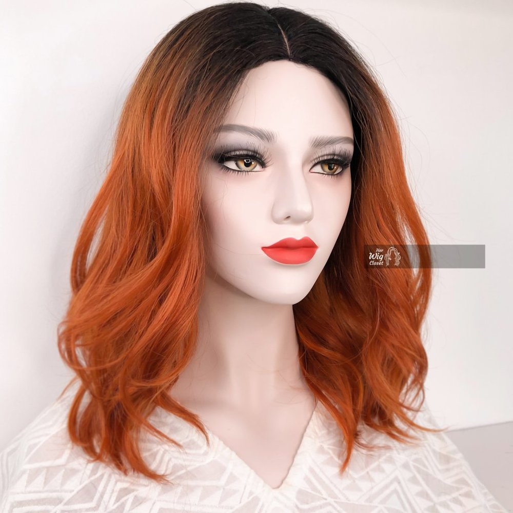 Dark Brown Ginger Red Ombre Wavy Lace Wig 12" | Primose